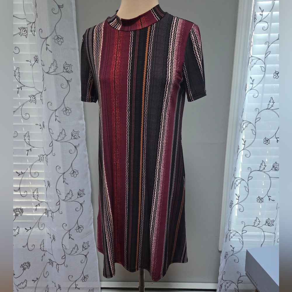 BCBG Generation Mock Neck Multicolor Striped Shift Dress Size Small